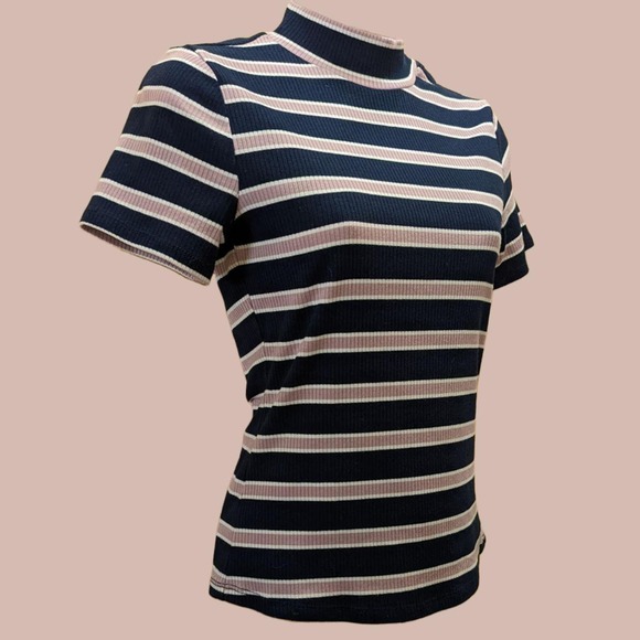 Retro Striped Ribbed Mock TurtleNeck Knit Top by Hippie Rose - Picture 3 of 4